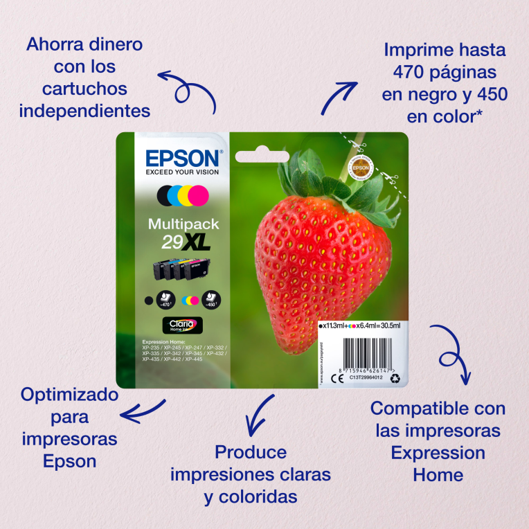 TINTA EPSON CLARIA 29XL MAGENTA XP235 XP332 XP335 XP432 XP435 - detalle
