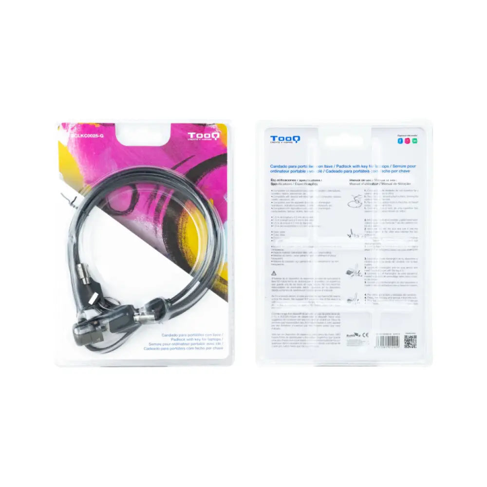 TooQ Cable de Seguridad con Llave para Portátiles 1.5 metros. Gris Oscuro - detalle