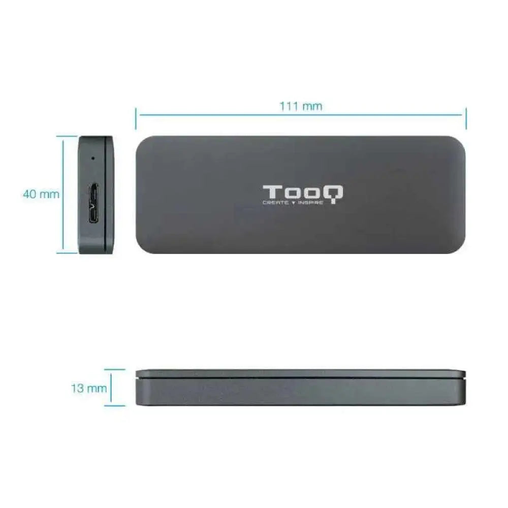 Caja externa TOOQ para discos SSD M.2 NGFF USB, protección y conexión rápida para unidades de almacenamiento externas.