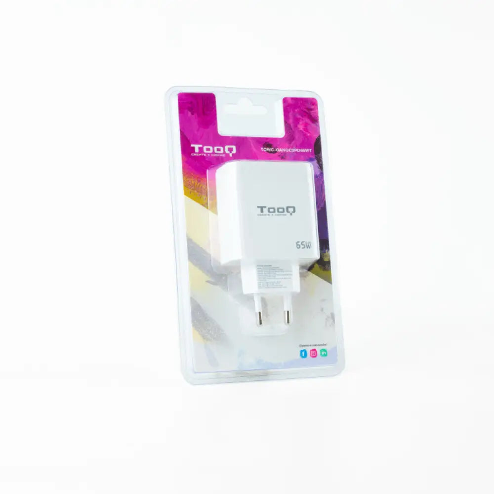 TooQ Cargador de Pared GaN 2USB-C/PD + USB-A/QC 65W. Blanco - detalle