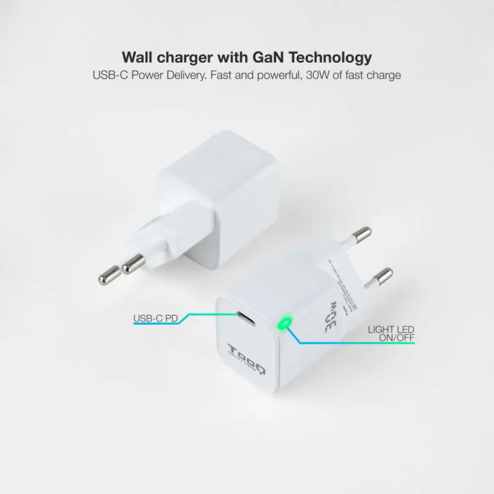 TooQ Cargador de Pared GAN USB-C/PD 30W. Blanco - detalle
