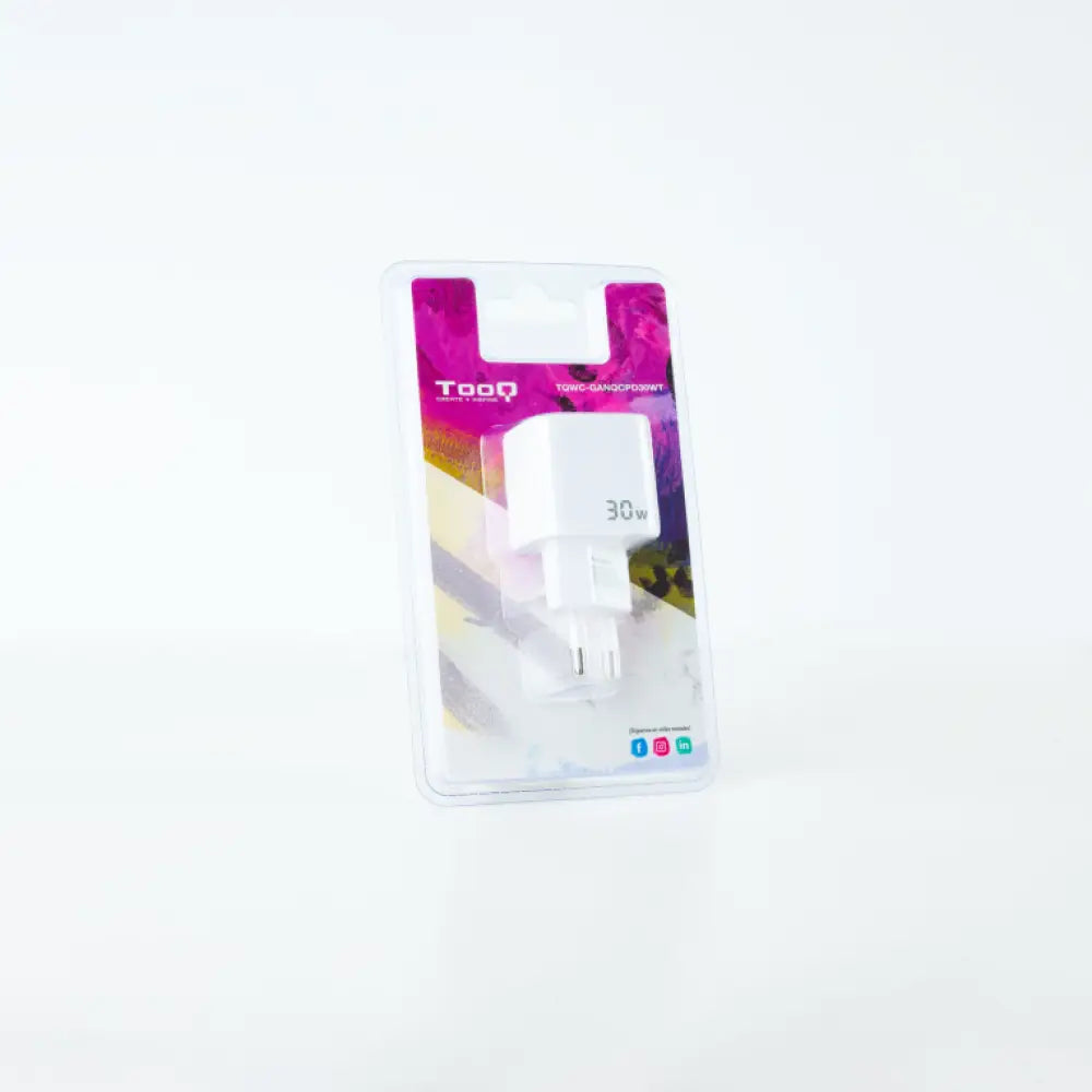 TooQ Cargador de Pared GaN USB-C/PD + USB-A/QC 30W. Blanco - detalle