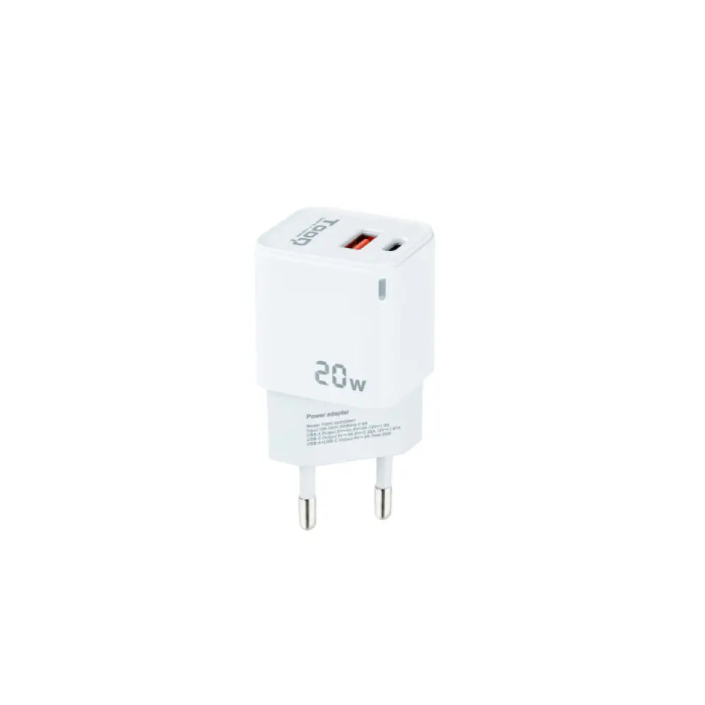 TooQ Cargador de Pared USB-C/PD + USB-A/QC 20W. Blanco - detalle