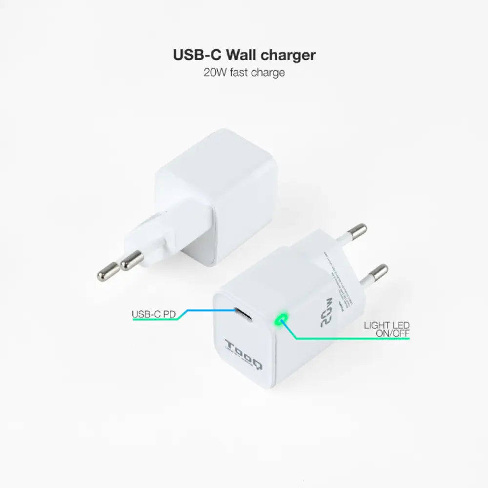 TooQ Cargador de Pared USB-C PD20W. Blanco - detalle