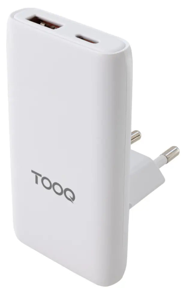 TooQ Cargador de viaje Tipo C y Tipo A. GaN 65W. USB-C/PD + USB-A/QC. Blanco - detalle