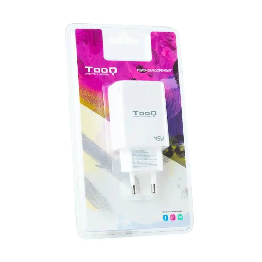 Tooq Cargador pared GAN USB-C/PD+USB-A/QC 45W - detalle