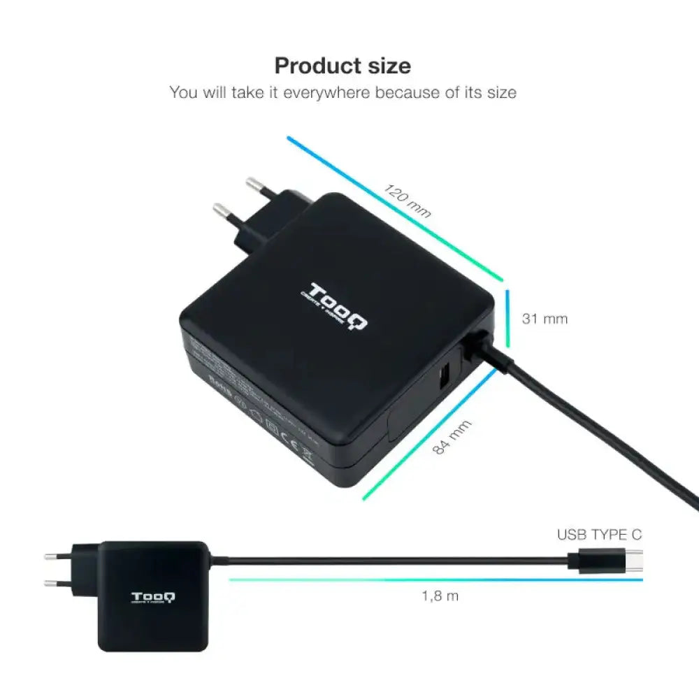 Tooq Cargador portátil conector USB-C 90W - detalle