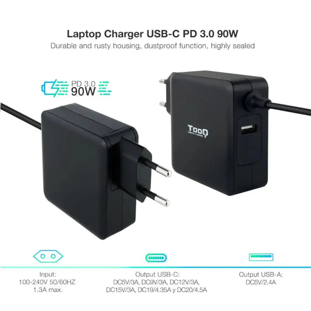 Tooq Cargador portátil conector USB-C 90W - detalle
