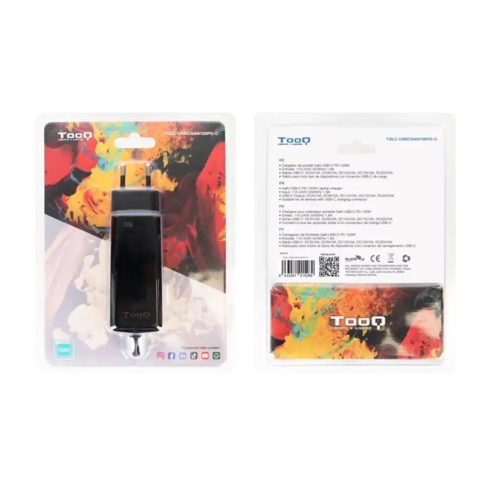 Tooq Cargador portátil GAN USB-C PD 100W Cúbico - detalle