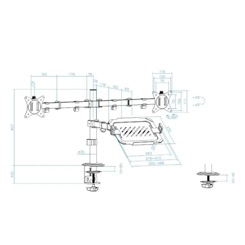Tooq DB1202TN-B Soporte mesa 2 pantallas+ portatil - detalle