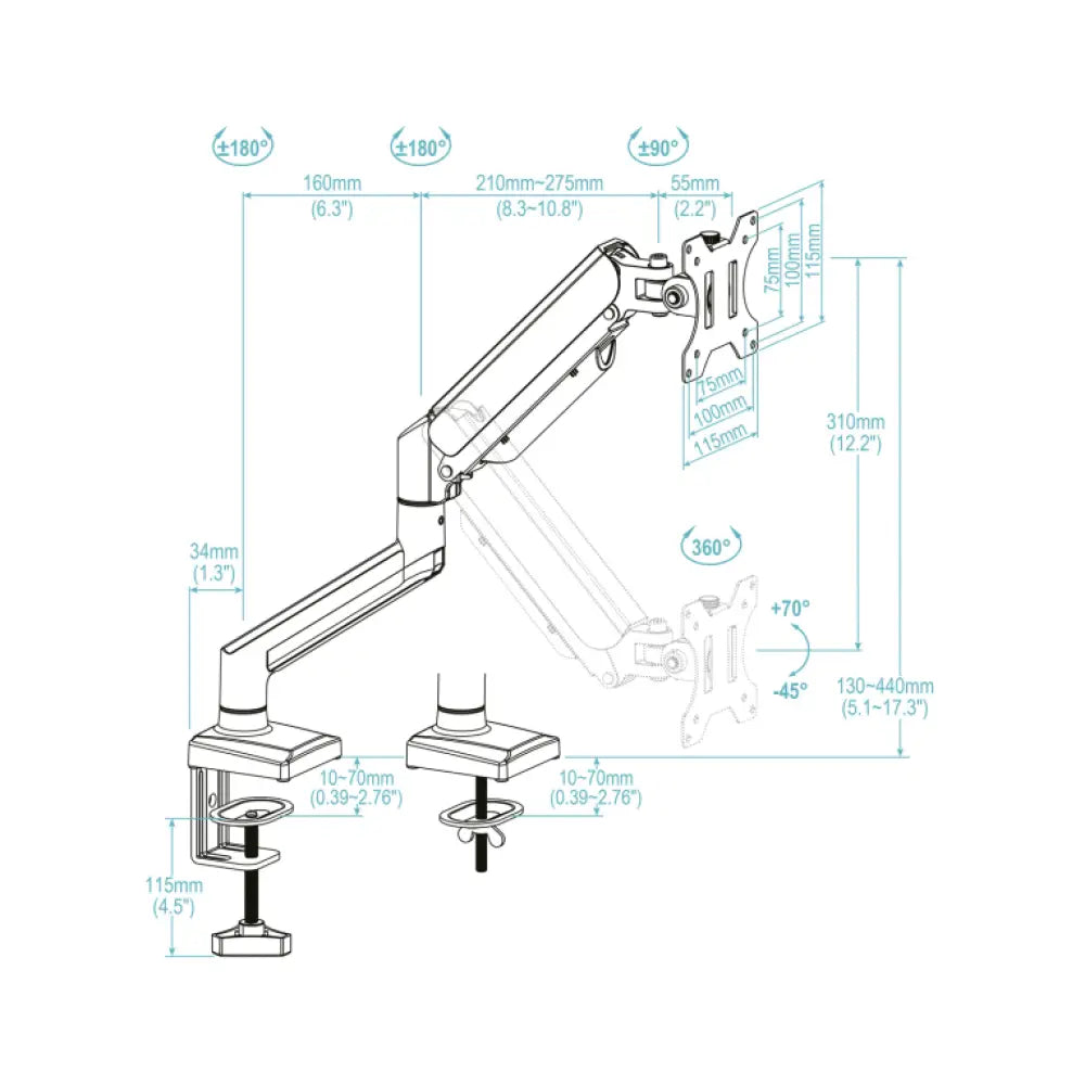TooQ DB1334TNR-W soporte para monitor 86.4 cm (34") Escritorio Blanco - detalle