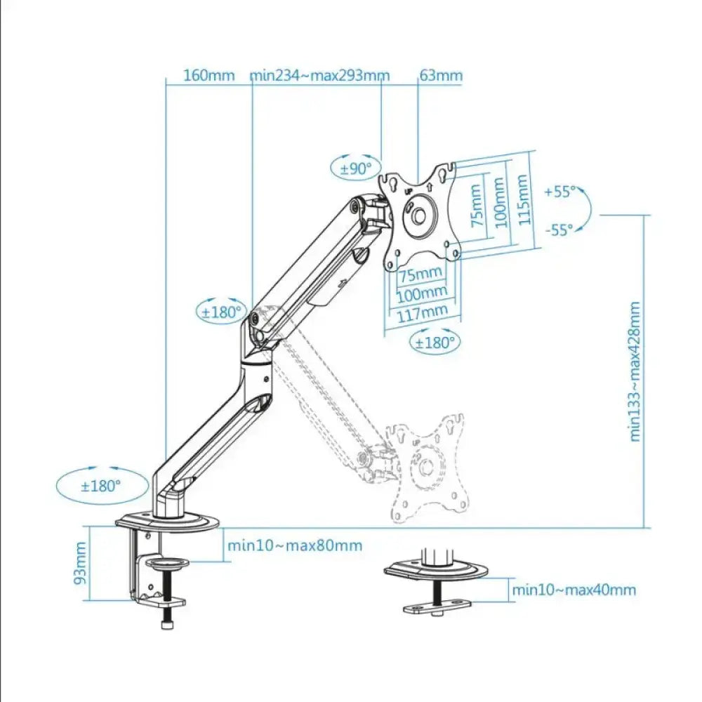 Tooq DB4032TNR-G  Soporte mesa monitor/tv 17-32" - detalle