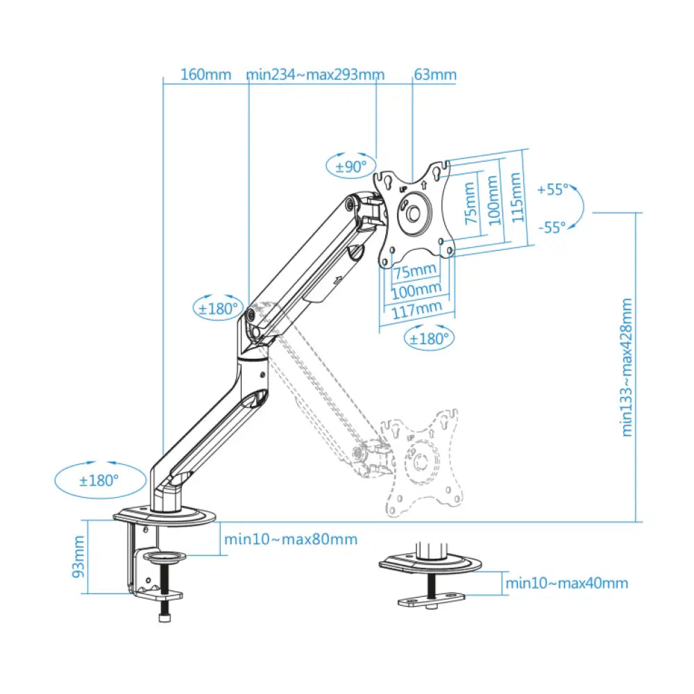 TooQ DB4032TNR-G soporte para monitor 81.3 cm (32") Escritorio Negro - detalle