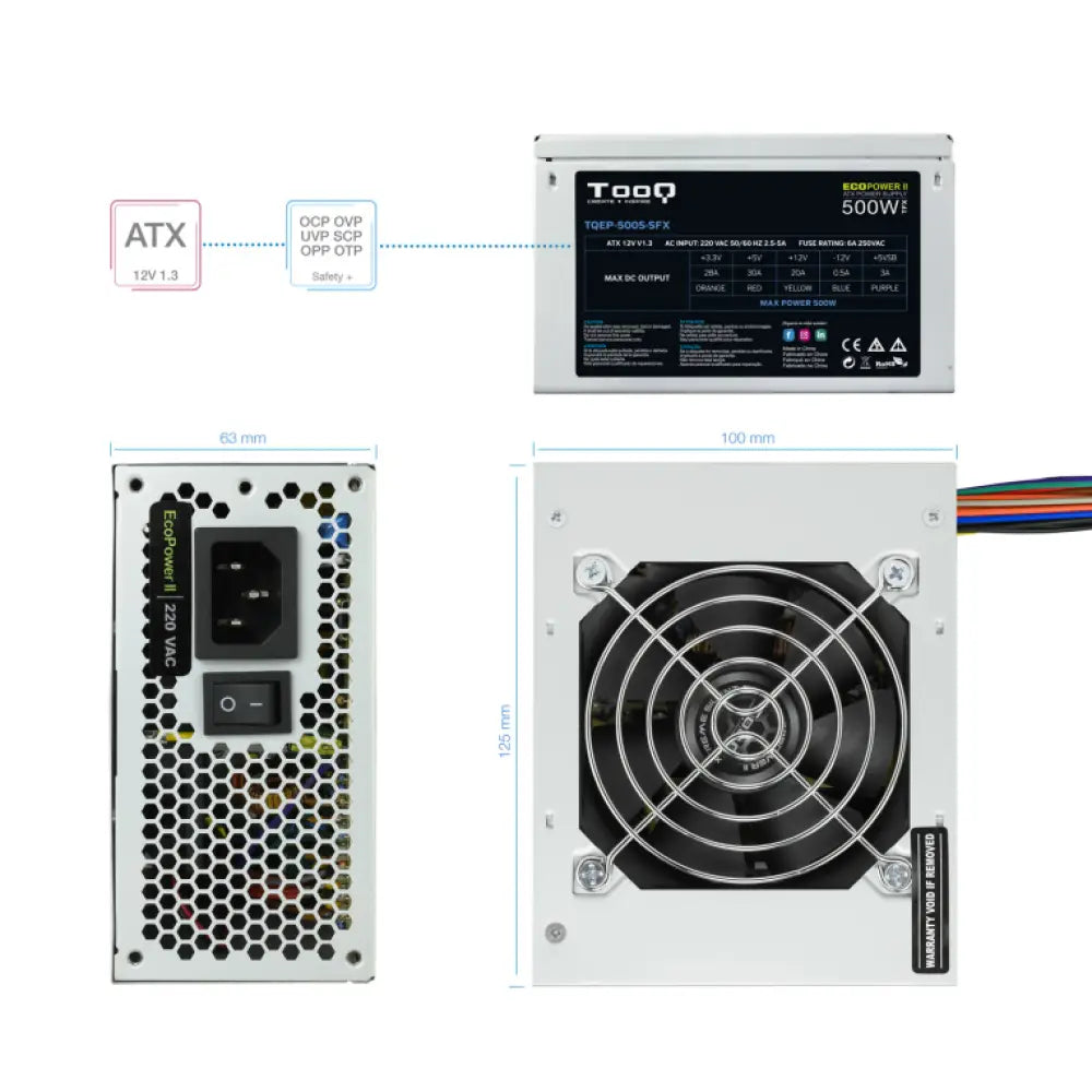TooQ Fonte Ecopower II unidad de fuente de alimentación 500 W 20+4 pin ATX SFX Plata - detalle