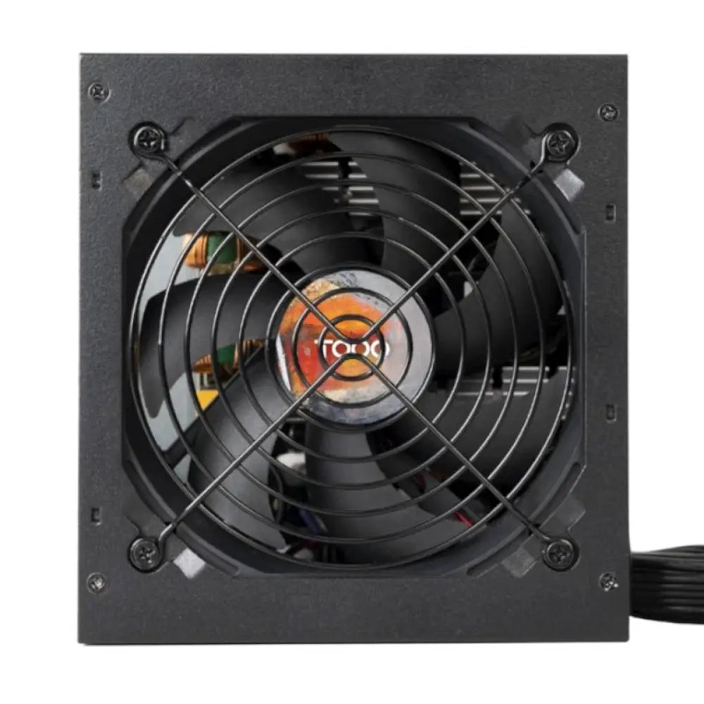 Fuente de alimentación TOOQ TQHELIOS-750SP de 750W, certificación 80+ Bronze, en color negro, vista frontal.