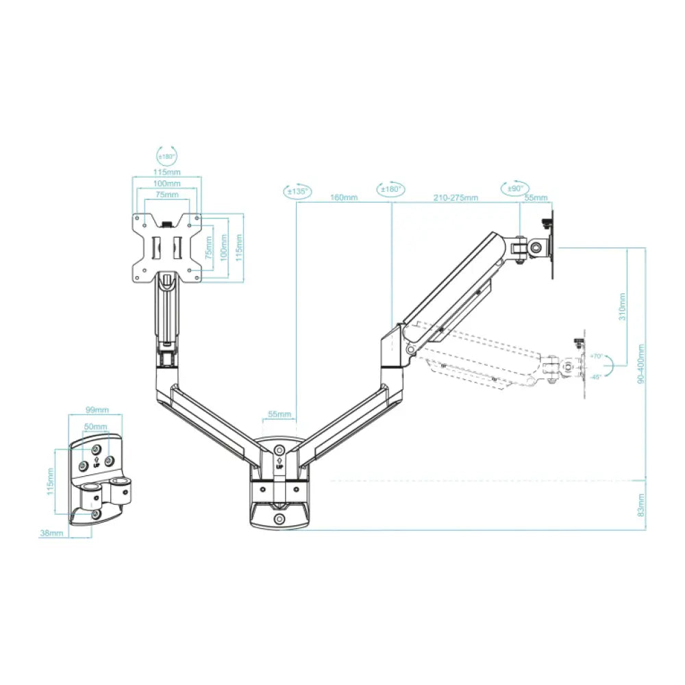 TooQ LP1434TNR-B soporte para monitor 86.4 cm (34") Escritorio Blanco - detalle