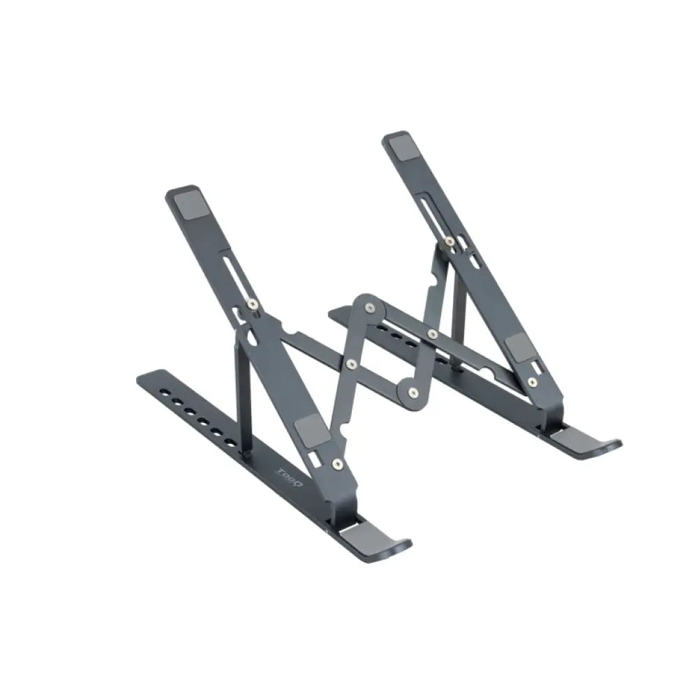 Soporte elevador TooQ de aluminio gris para portátiles, tablets, móviles y libros, soporte plegable y ajustable.