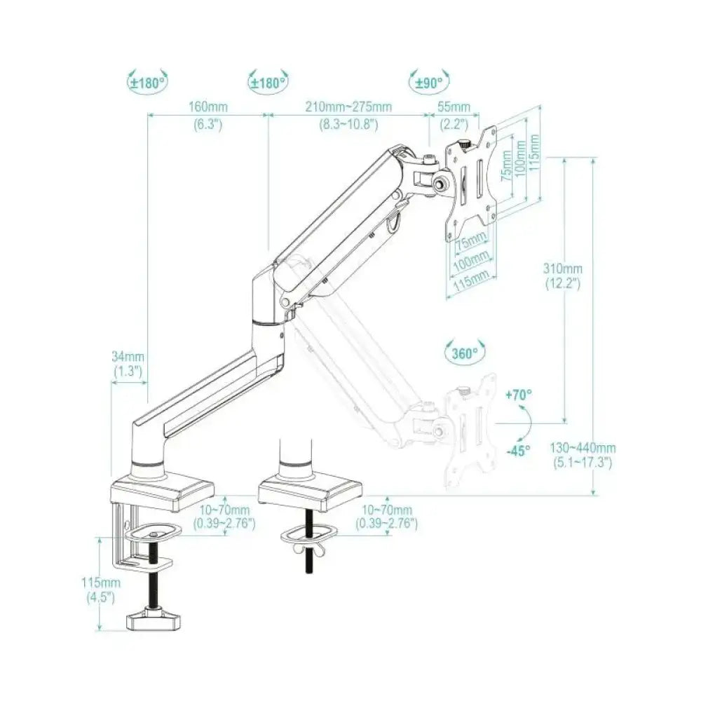 Soporte de mesa TOOQ DB1334TNR-B para monitor o televisor de 13 a 34 pulgadas, con brazo ajustable, en color negro