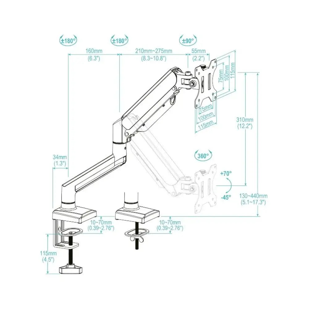 Tooq Soporte mesa DB1334TNR-W 1 brazo 13-34 Blanco - detalle