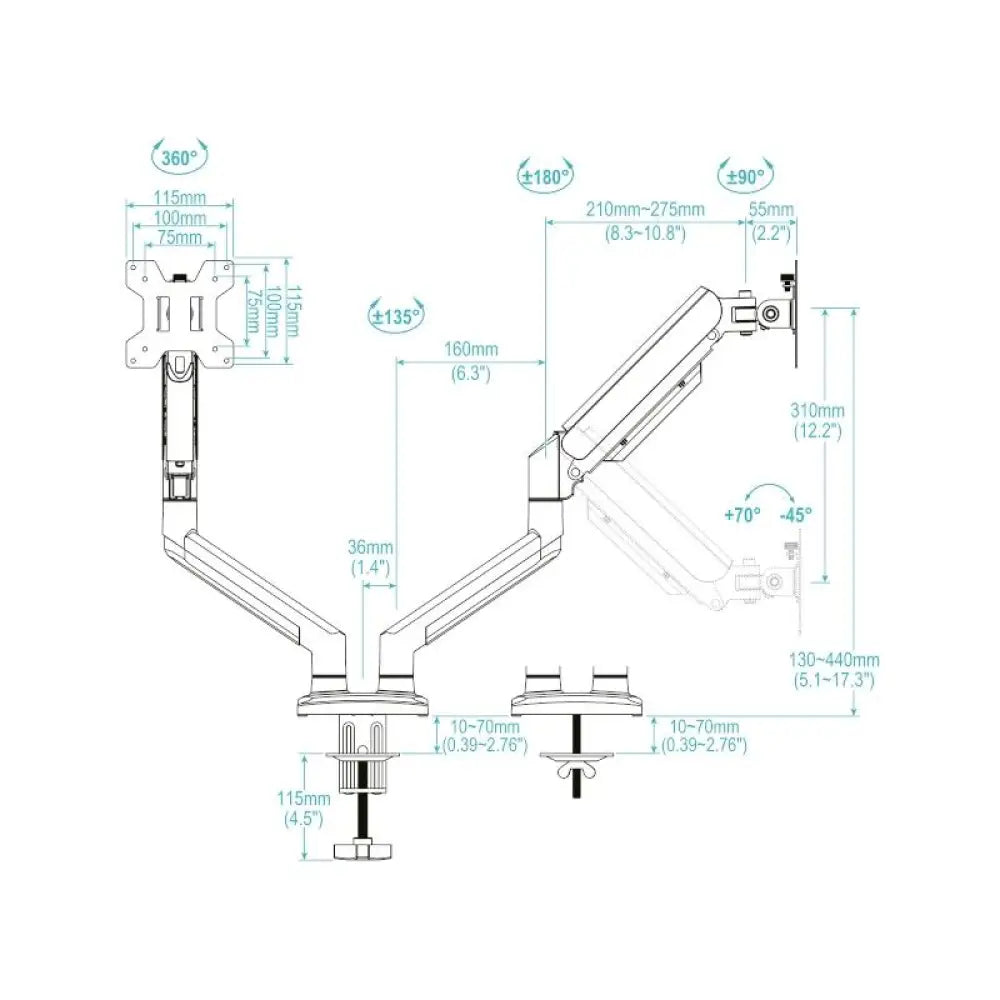 Tooq Soporte mesa DB1334TNR-W 2 brazo 13-34 Blanco - detalle
