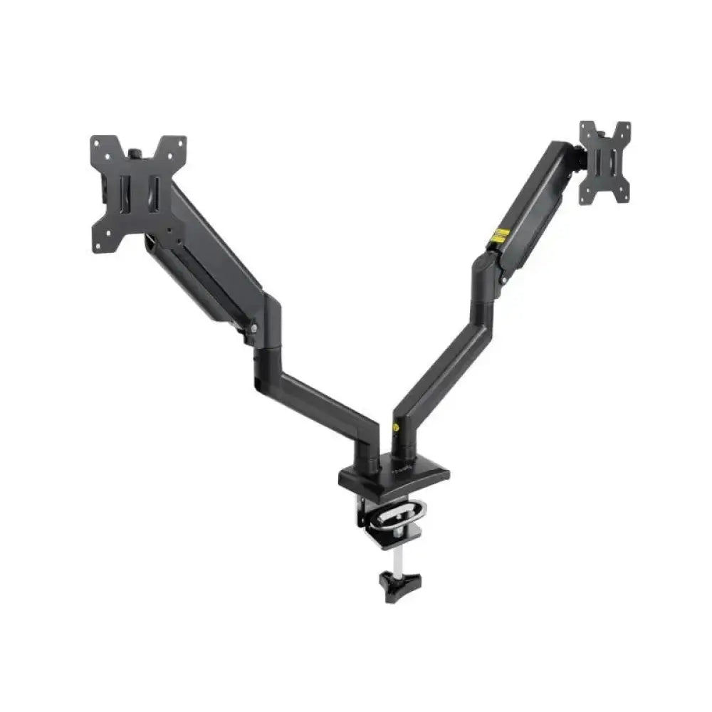 Soporte de mesa TOOQ DB1434TNR-B para televisión o monitor con 2 brazos, ajustable de 13 a 34 pulgadas.