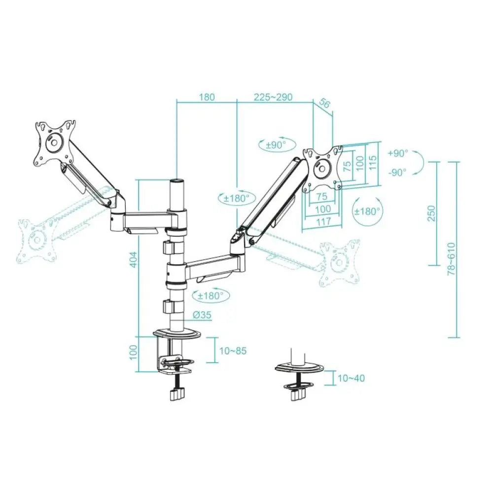 Tooq Soporte mesa DB1533TNR-B 2 brazo 17-32 Negro - detalle