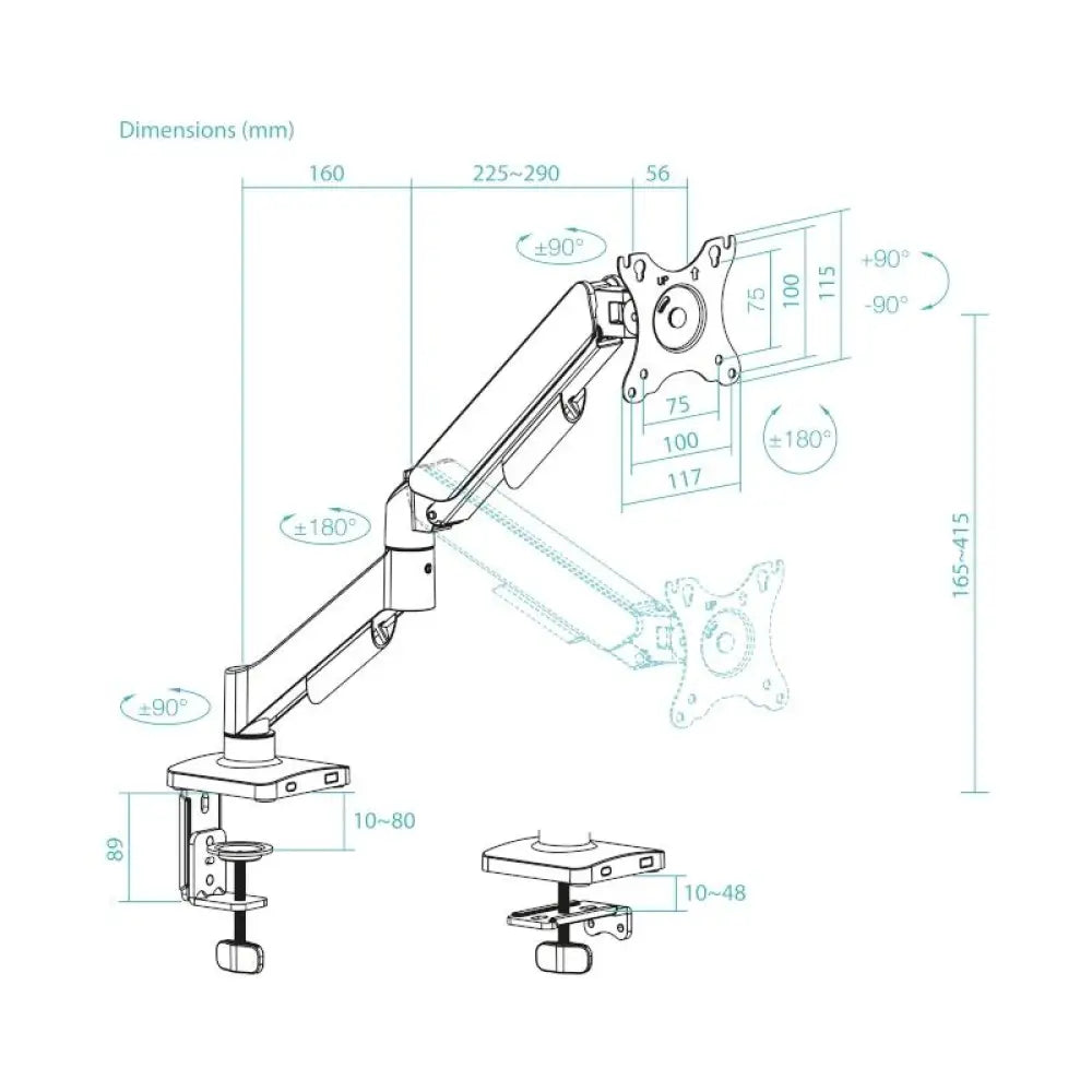 Tooq Soporte mesa DB1733TNR-B 1 brazo 17-32 Negro - detalle