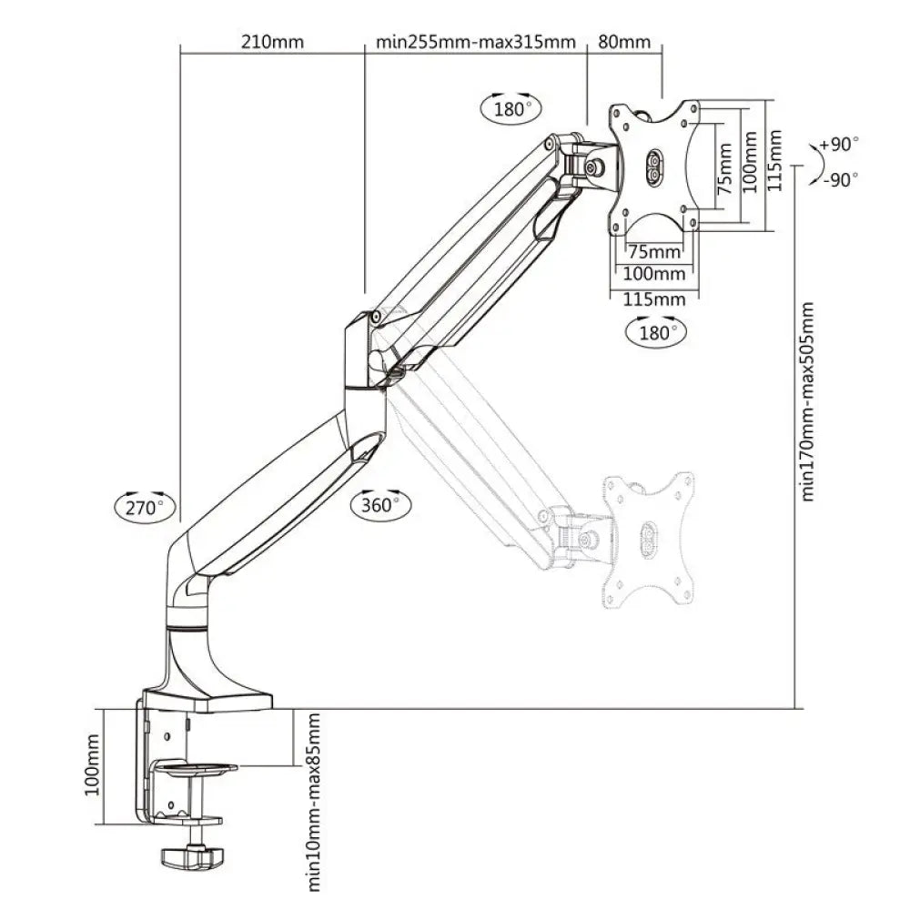 TooQ Soporte mesa incli/gira 1 brazo 13" a 32" - detalle