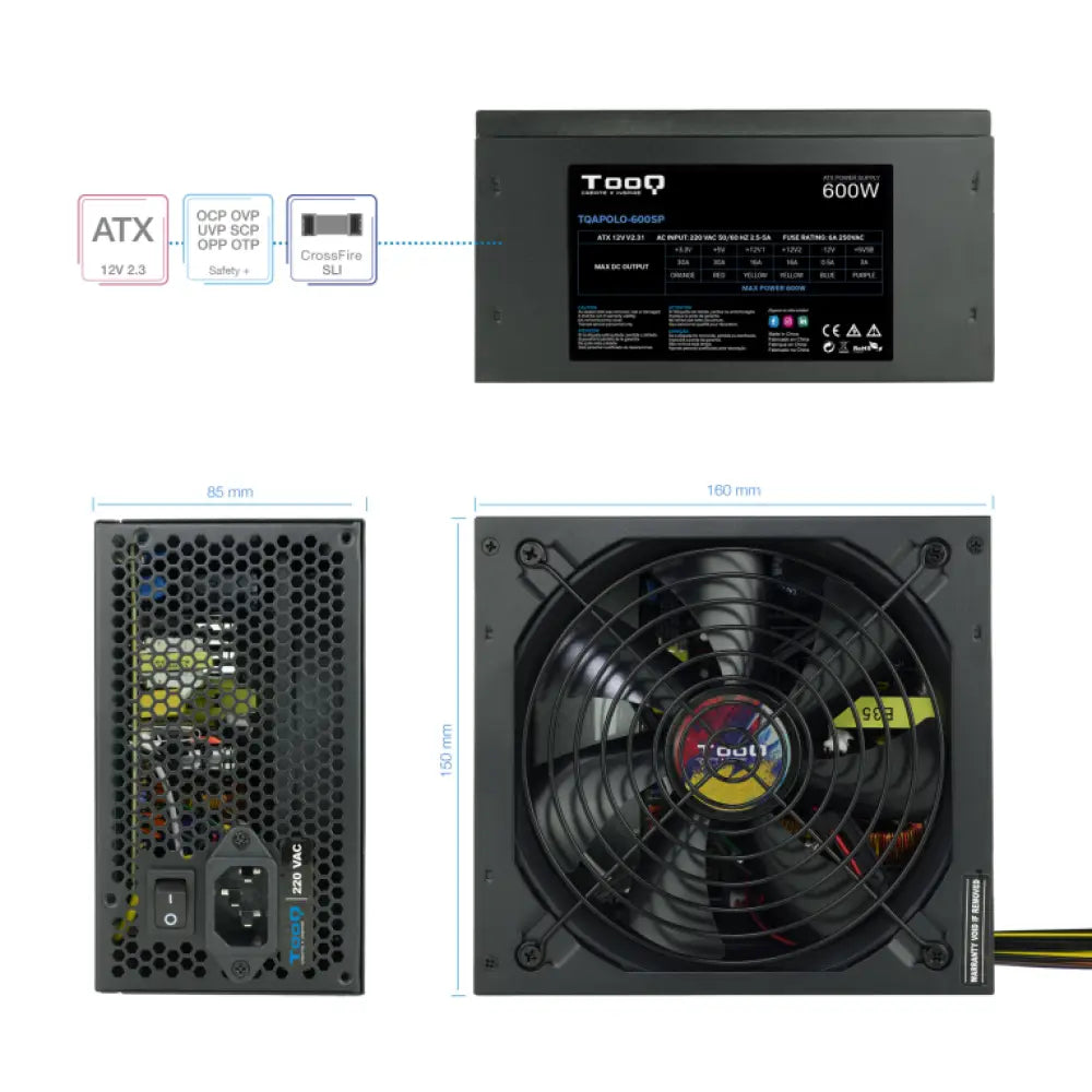 TooQ TQAPOLO-600SP unidad de fuente de alimentación 600 W 20+4 pin ATX ATX Negro - detalle