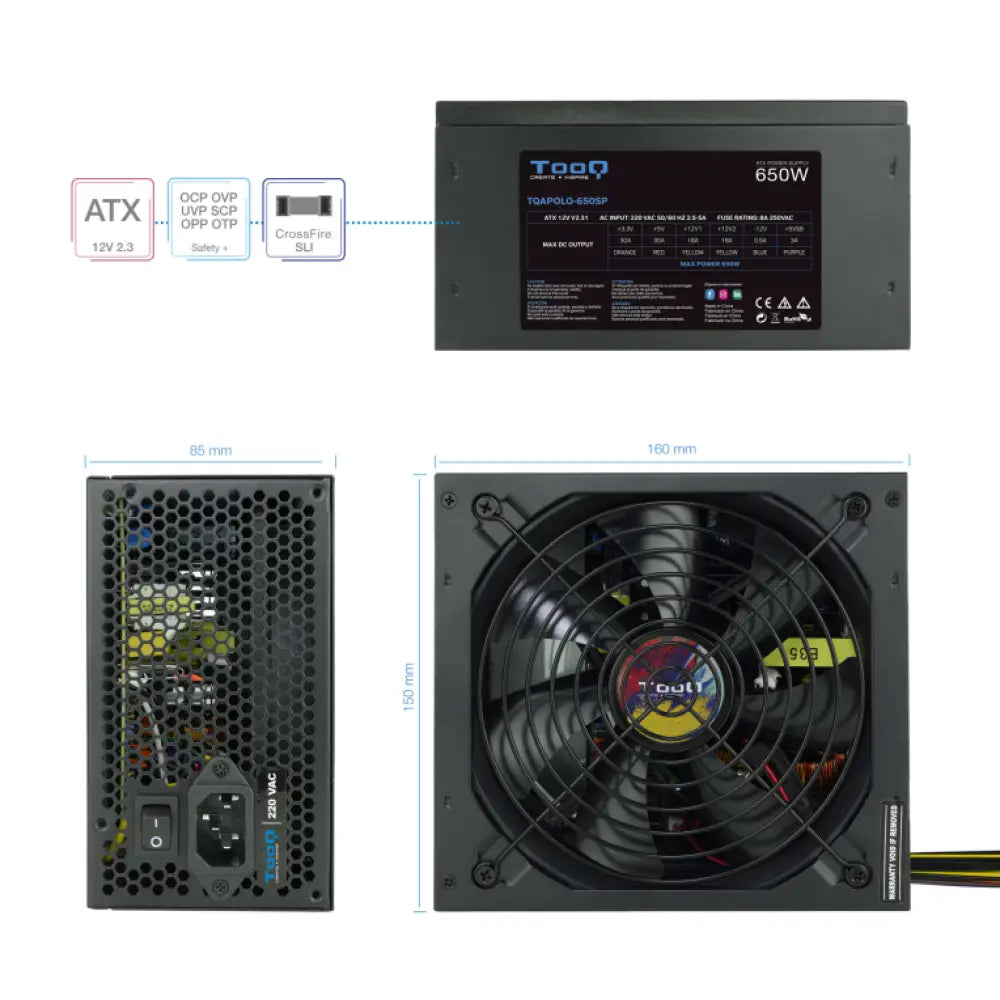 TooQ TQAPOLO-650SP unidad de fuente de alimentación 650 W 20+4 pin ATX ATX Negro - detalle