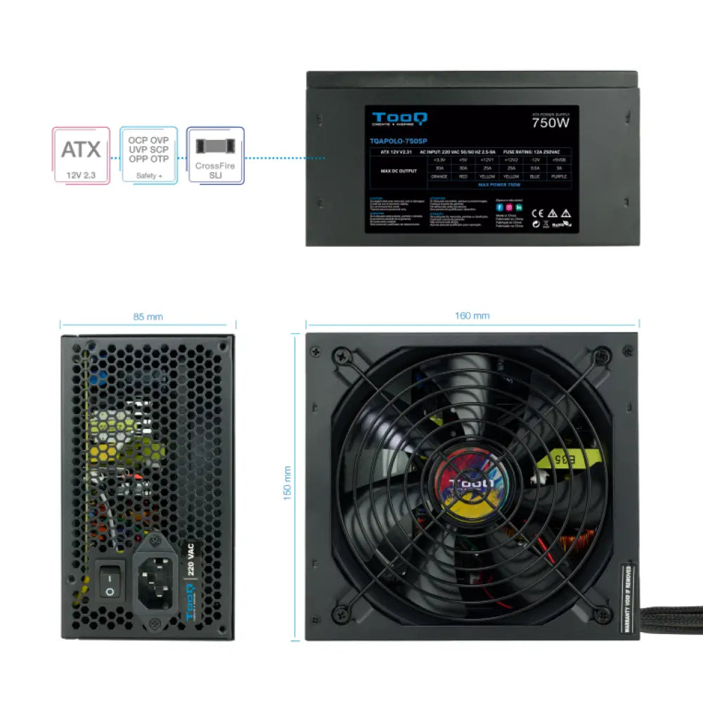 TooQ TQAPOLO-750SP unidad de fuente de alimentación 750 W 20+4 pin ATX ATX Negro - detalle