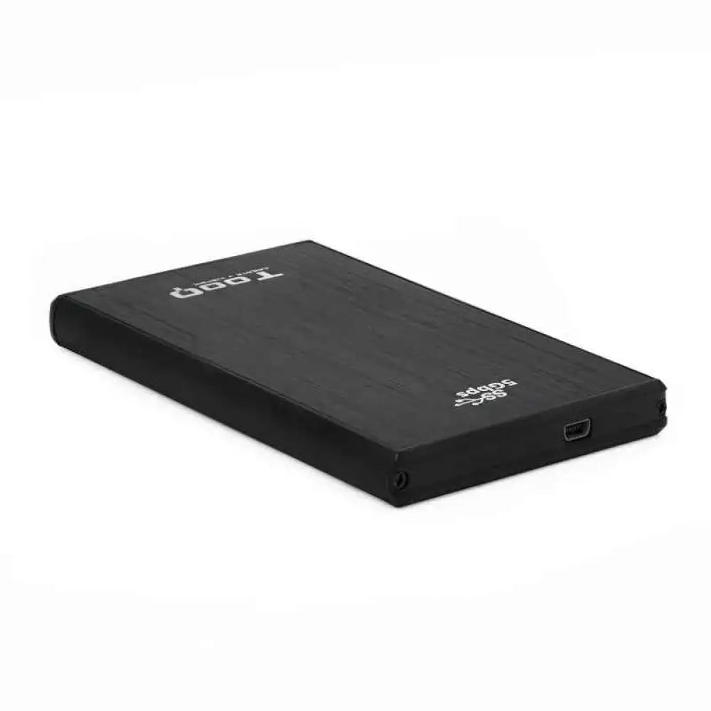 Caja externa para disco duro de 2.5 pulgadas TOOQ TQE-2522B, negra, con conexión USB 3.0 y soporte SATA3 para discos duros.