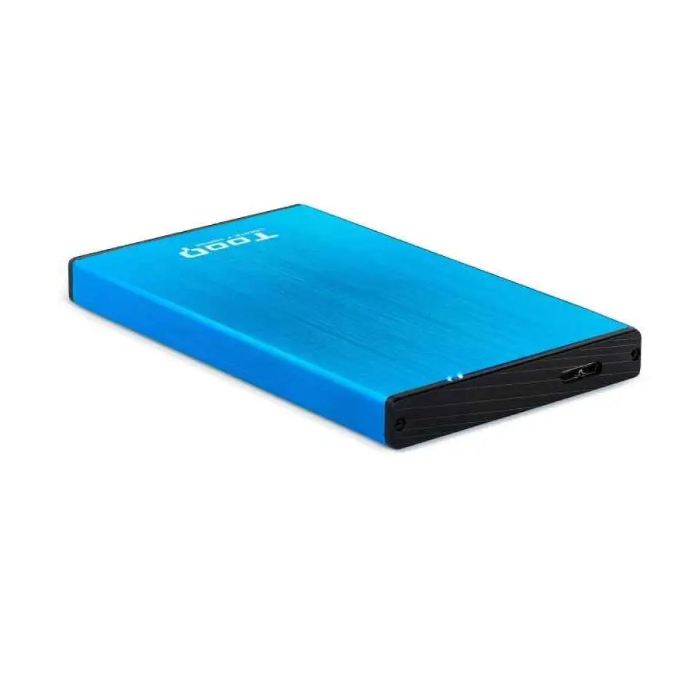 Caja HDD externa TOQOQ TQE-2527BL para discos de 2.5 pulgadas, USB 3.1 Gen 1 y USB 3.0, con diseño compacto y funcional.