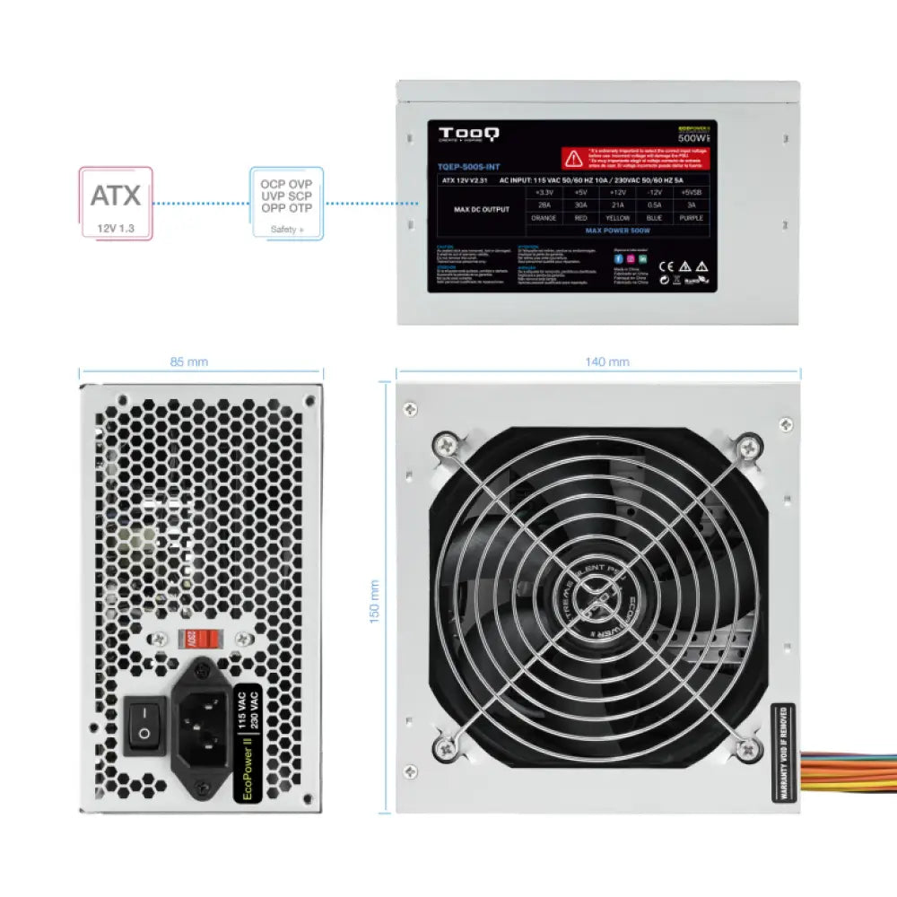 TooQ TQEP-500S-INT unidad de fuente de alimentación 500 W 24-pin ATX ATX Plata - detalle