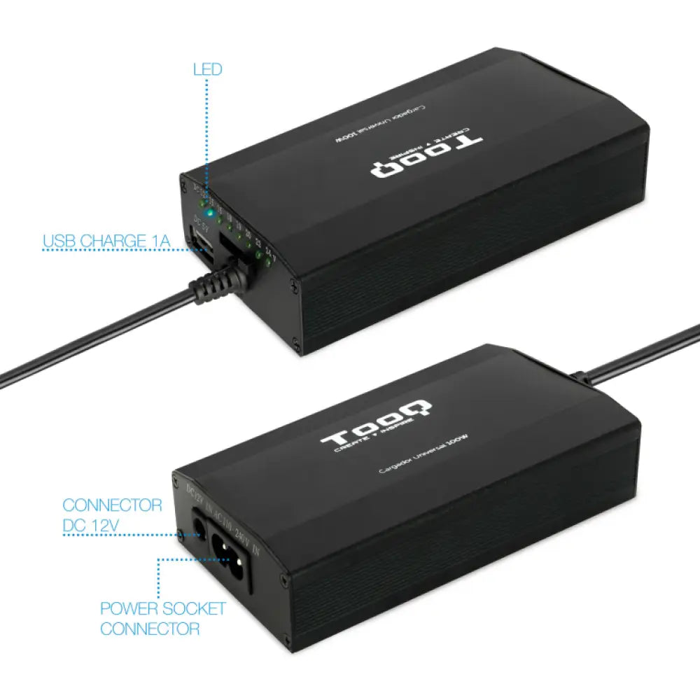 TooQ TQLC-100BS01M adaptador e inversor de corriente Auto/Interior Negro - detalle