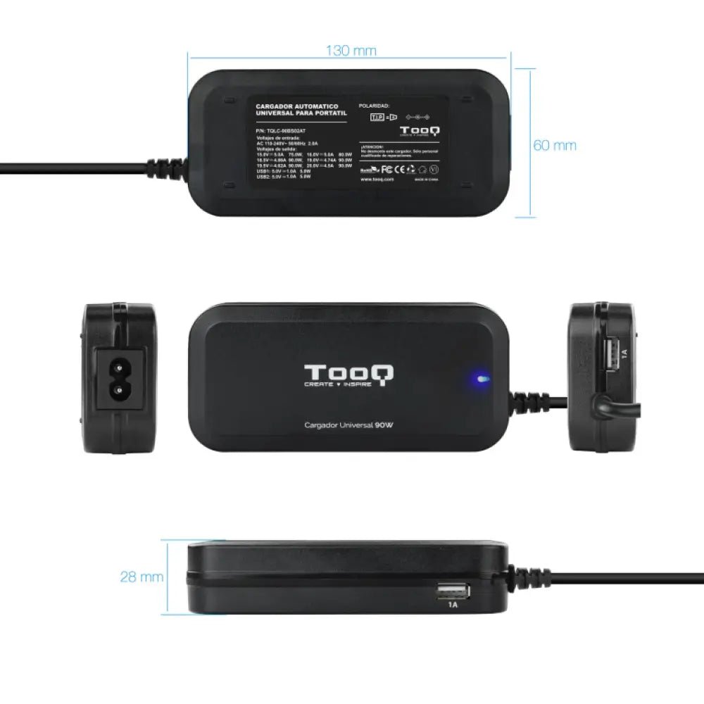 TooQ TQLC-90BS02AT adaptador e inversor de corriente Interior 90 W Negro - detalle