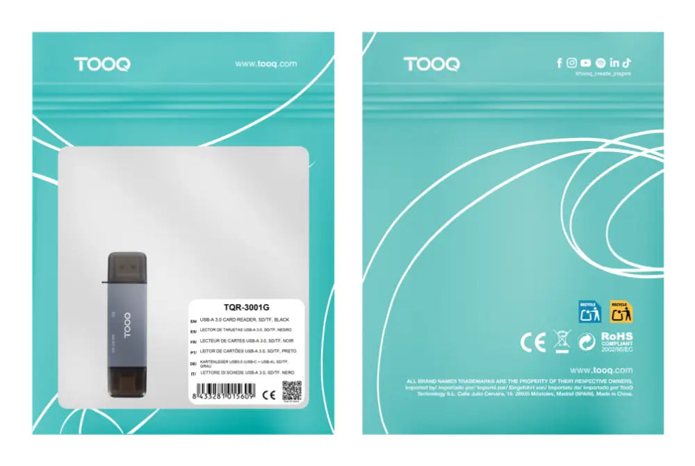 TooQ TQR-3001G lector de tarjeta USB 3.0 Type-A/Type-C - detalle