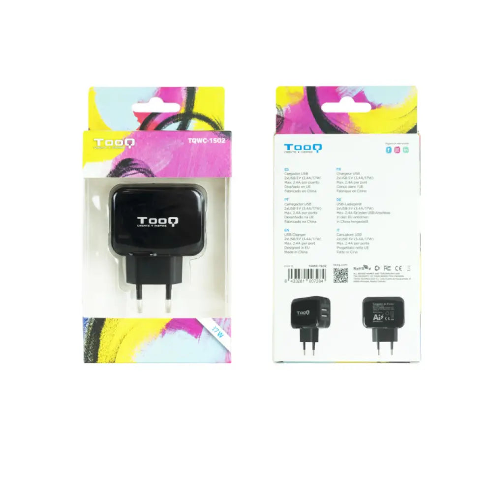 TooQ TQWC-1S02 cargador de dispositivo móvil GPS. MP3. MP4. Teléfono móvil. Consola de juegos portátil. Smartphone. Tableta Negro Corriente alterna Interior - detalle
