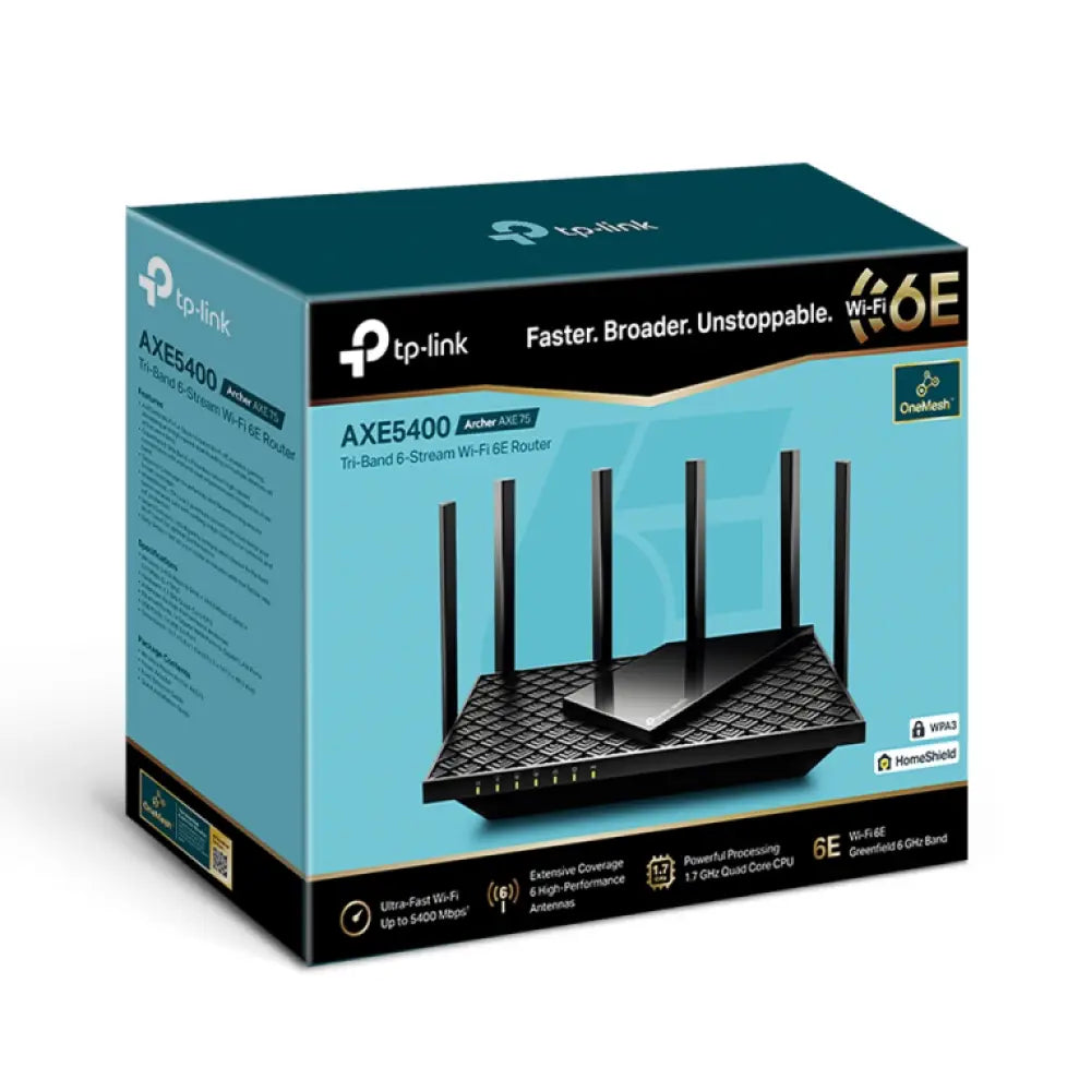 TP-Link Archer AXE75 router inalámbrico Gigabit Ethernet Tribanda (2.4 GHz / 5 GHz / 6 GHz) Negro - detalle