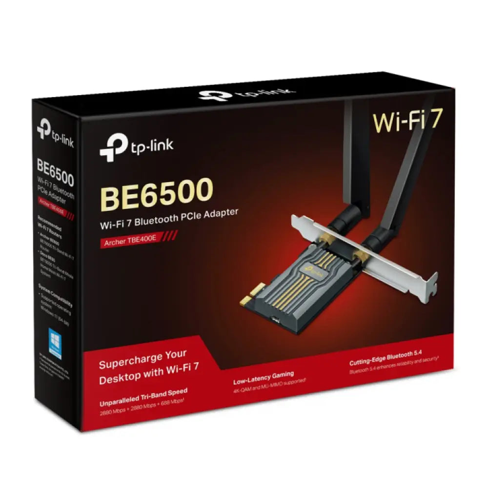 Adaptador de red interno TP-Link BE6500 con conectividad WLAN y Bluetooth, velocidad de 2880 Mbit/s.