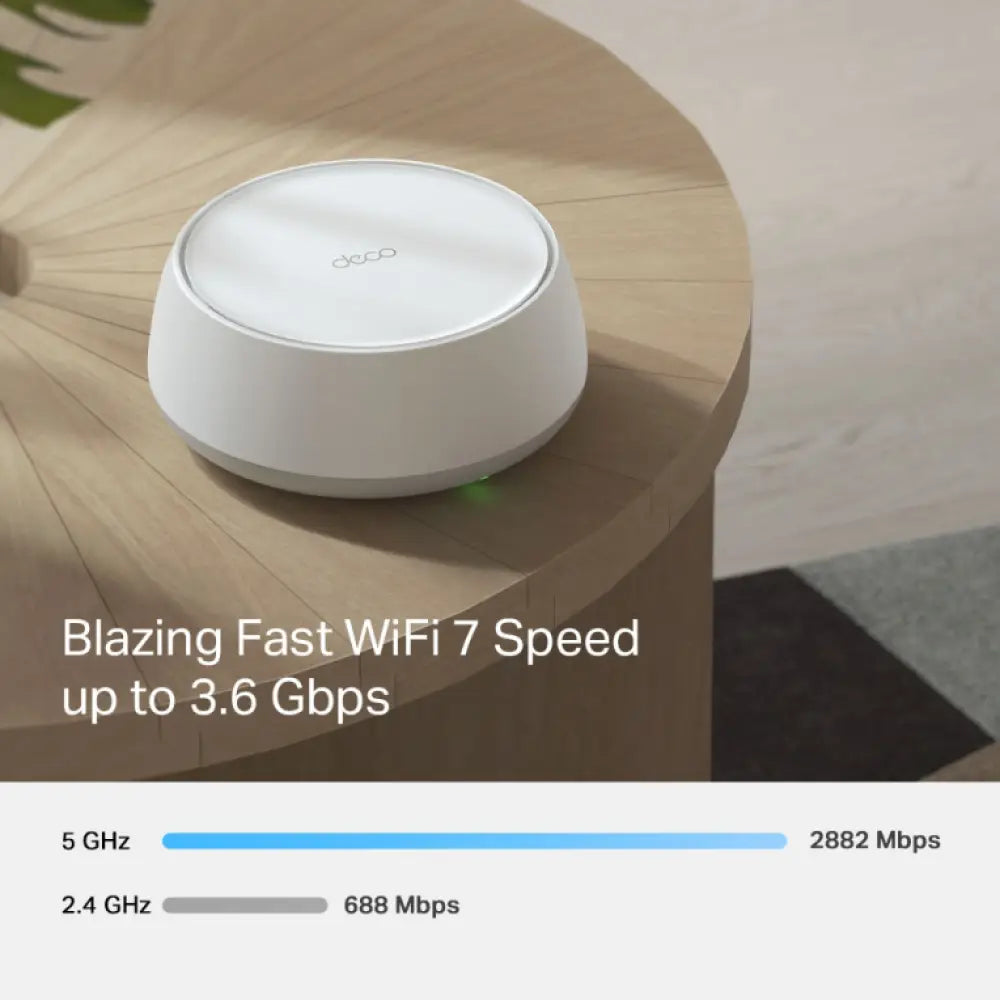 Sistema Wi-Fi en malla TP-Link DECO BE25 2-Pack, doble banda Wi-Fi 7, diseño blanco para cobertura inalámbrica estable.