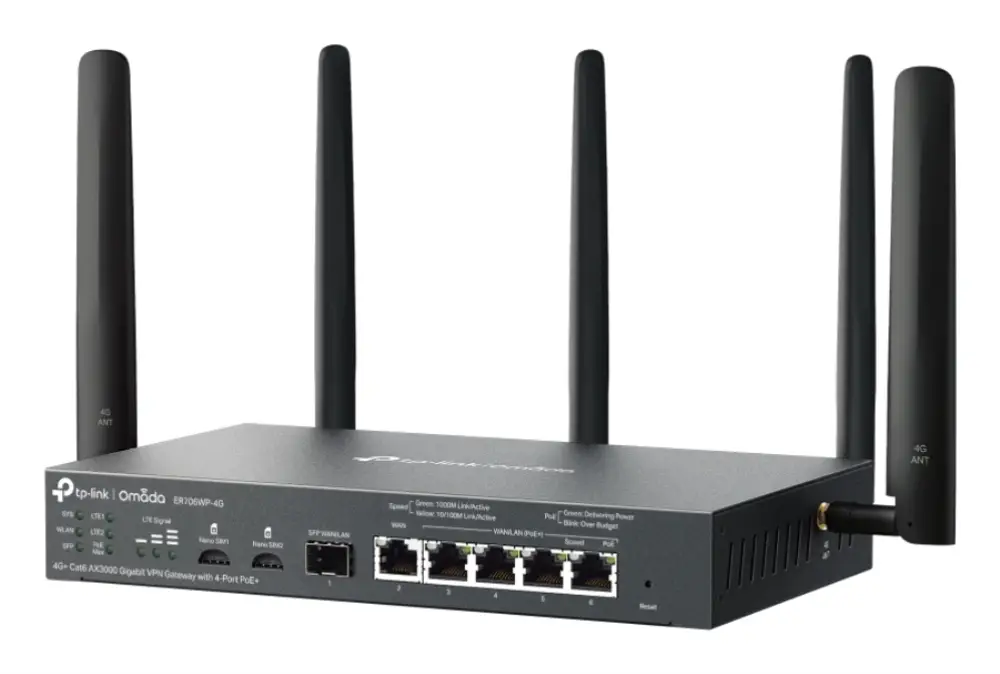 TP-Link ER706WP-4G router inalámbrico Gigabit Ethernet Doble banda (2.4 GHz / 5 GHz) Negro - detalle