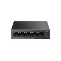 Interruptor TP-Link LiteWave LS105GP con 5 puertos gigabit y 4 puertos PoE en color negro para redes Ethernet.