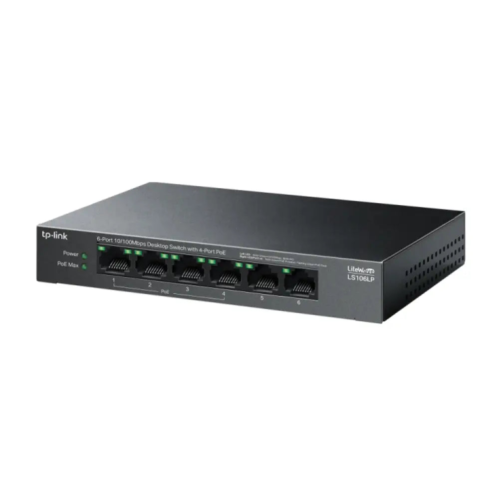 TP-Link LiteWave LS106LP switch No administrado Fast Ethernet (10/100) Energía sobre Ethernet (PoE) Negro - detalle