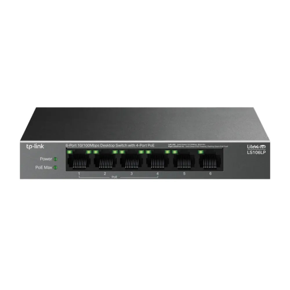 TP-Link LiteWave LS106LP switch No administrado Fast Ethernet (10/100) Energía sobre Ethernet (PoE) Negro - detalle