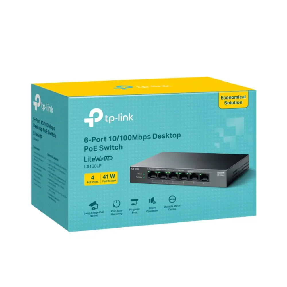 TP-Link LiteWave LS106LP switch No administrado Fast Ethernet (10/100) Energía sobre Ethernet (PoE) Negro - detalle