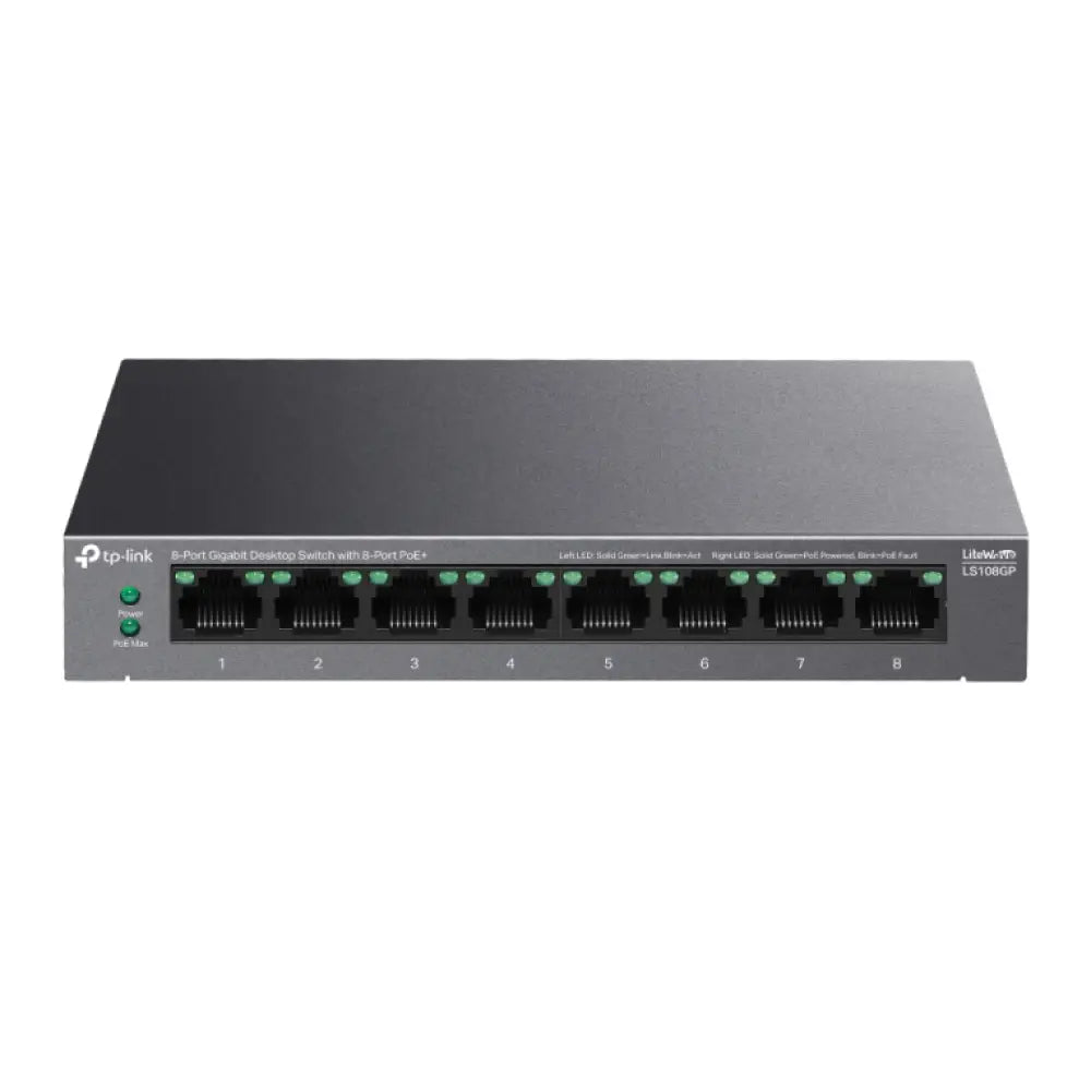 TP-Link LiteWave LS108GP switch No administrado Gigabit Ethernet (10/100/1000) Energía sobre Ethernet (PoE) Negro - detalle