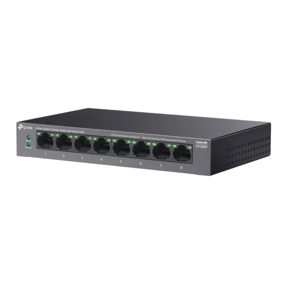 TP-Link LiteWave LS108GP switch No administrado Gigabit Ethernet (10/100/1000) Energía sobre Ethernet (PoE) Negro - detalle