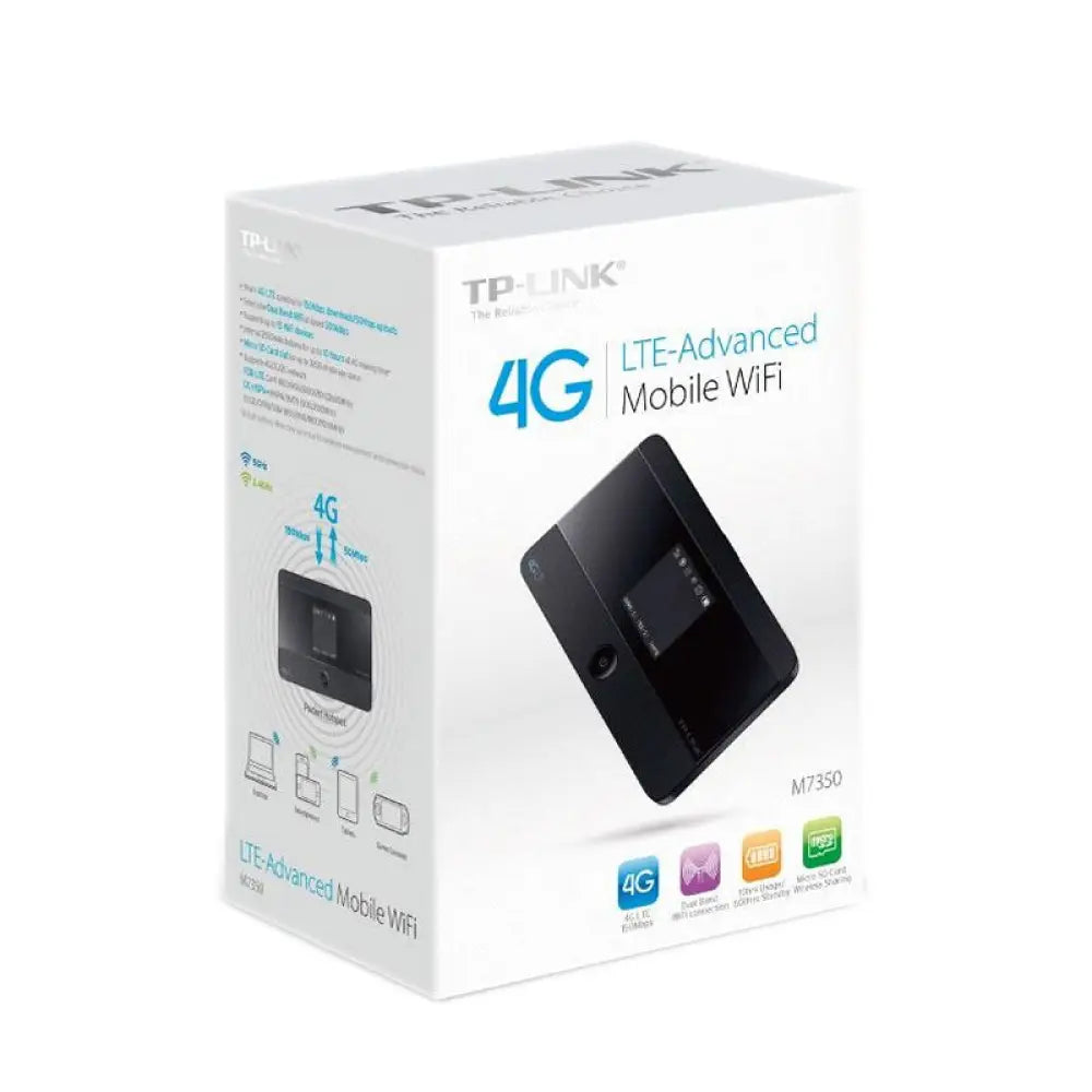 Router inalámbrico TP-LINK M7350 con conectividad 4G WiFi N150, portátil y ideal para internet móvil.