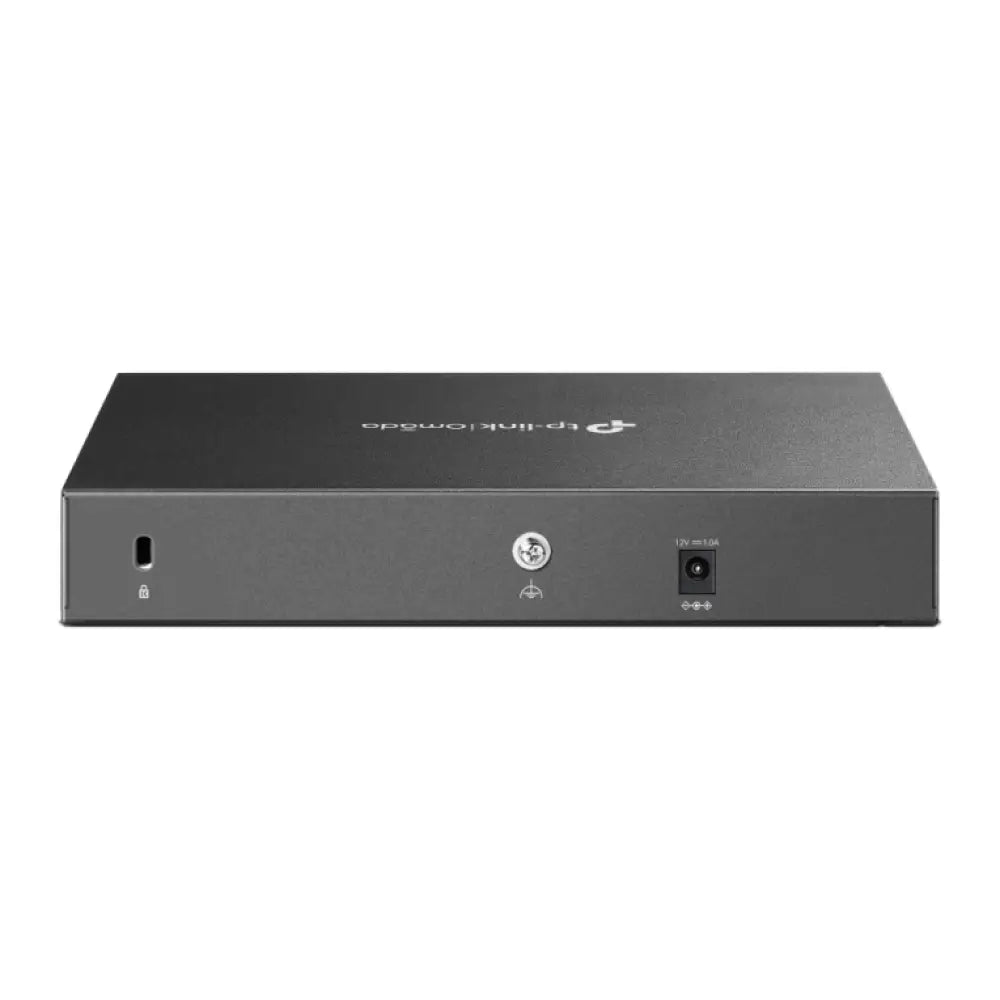 Router TP-Link Omada ER7206 con puertos Gigabit Ethernet, diseño negro para redes cableadas eficientes.